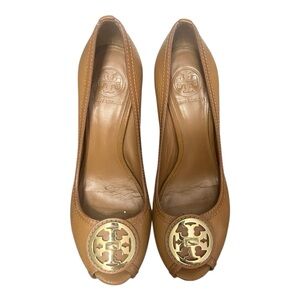 Tory Burch Brown Leather Flats with Gold Accents